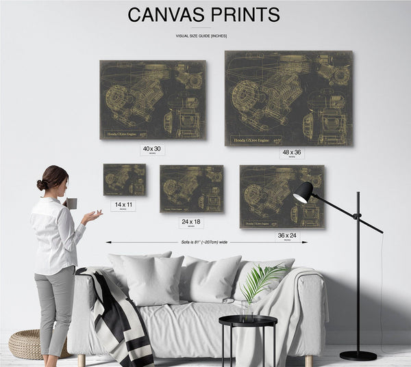 Bella Frye Vintage GX200 Engine Print,  Original Blueprint Canvas