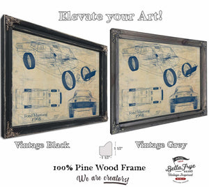 Bella Frye 1968 Mustang Car Model Print,  Original Blueprint Canvas