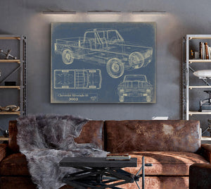 Bella Frye Vintage 2002 Chevrolet Silverado SS Truck Model Mancave Blueprint Art