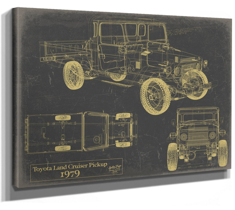 Bella Frye Vintage 1979 Land Cruiser Pickup Model Print,  Original Blueprint Canvas, Framed, or Unframed Art