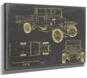 Bella Frye Vintage 1979 Land Cruiser Pickup Model Print,  Original Blueprint Canvas, Framed, or Unframed Art