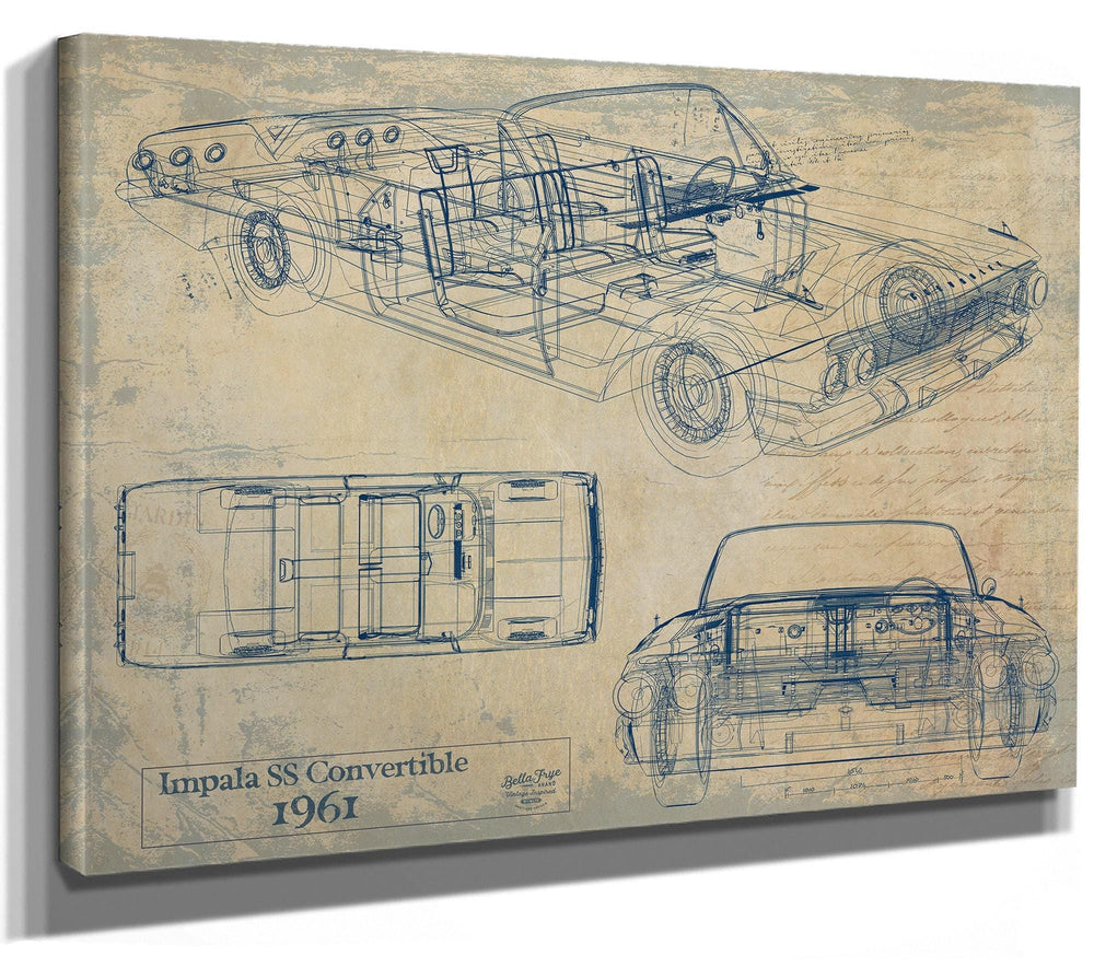 Bella Frye Vintage 1961 Chevrolet Impala SS Convertible Car Model Print,  Original Blueprint Canvas