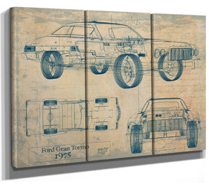 Bella Frye 1975 Ford Gran Torino Blueprint Art: Vintage Car Model Print