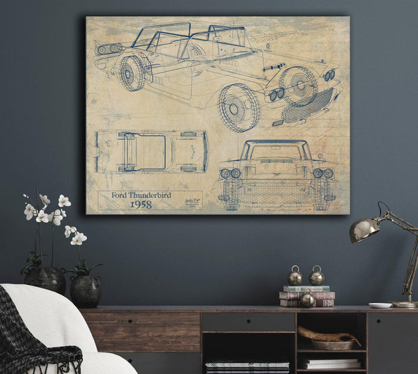 Bella Frye Vintage 1958 Ford Thunderbird Vehicle Patent Art - Gifts for Dad  - Original Vehicle Print