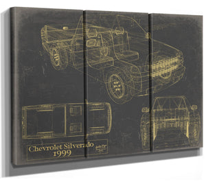 Bella Frye Vintage 1999 Chevrolet Silverado Car Model Print,  Original Blueprint Canvas, Framed, or Unframed Art