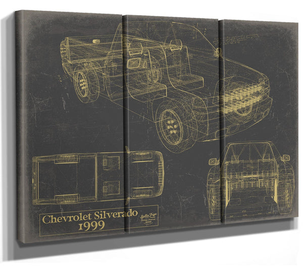 Bella Frye Vintage 1999 Chevrolet Silverado Car Model Print,  Original Blueprint Canvas, Framed, or Unframed Art