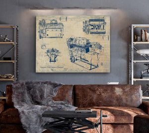 Bella Frye Vintage Engine Ford Supercharged V8 Print,  Original Blueprint Canvas