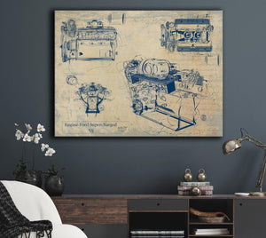 Bella Frye Vintage Engine Ford Supercharged V8 Print,  Original Blueprint Canvas