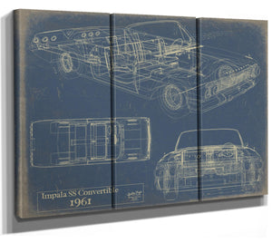 Bella Frye Vintage 1961 Chevrolet Impala SS Convertible Car Model Print,  Original Blueprint Canvas