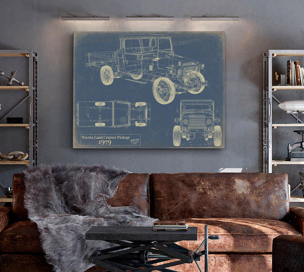 Bella Frye Vintage 1979 Land Cruiser Pickup Model Print,  Original Blueprint Canvas, Framed, or Unframed Art