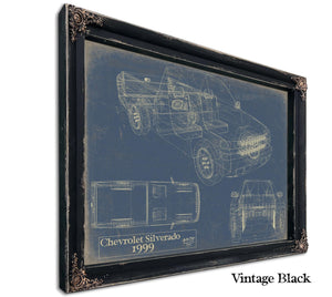 Bella Frye Vintage 1999 Chevrolet Silverado Car Model Print,  Original Blueprint Canvas, Framed, or Unframed Art