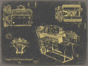 Bella Frye Vintage Engine Ford Supercharged V8 Print,  Original Blueprint Canvas