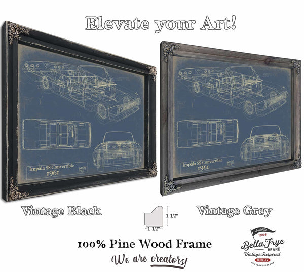 Bella Frye Vintage 1961 Chevrolet Impala SS Convertible Car Model Print,  Original Blueprint Canvas