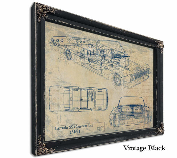 Bella Frye Vintage 1961 Chevrolet Impala SS Convertible Car Model Print,  Original Blueprint Canvas