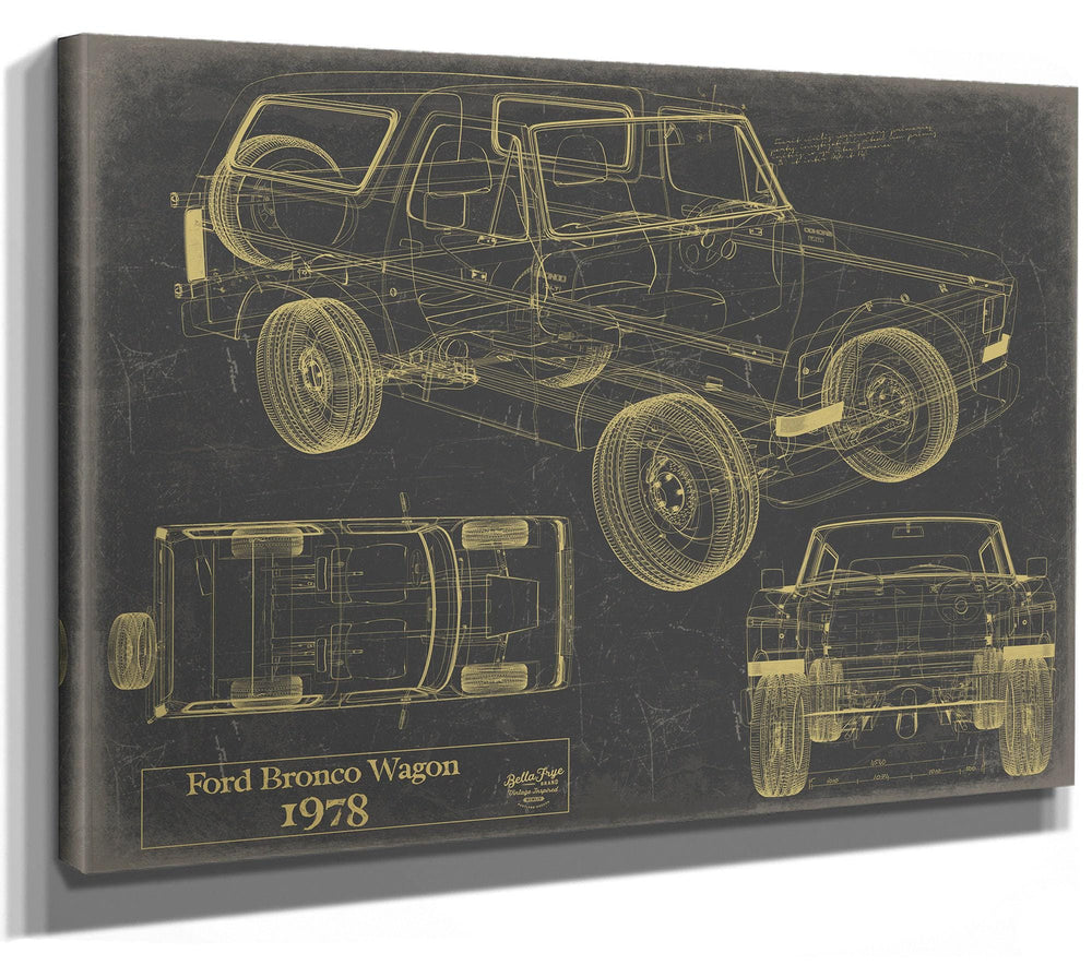 Bella Frye Vintage 1978 Ford Bronco Wagon Car Model Mancave Blueprint Art