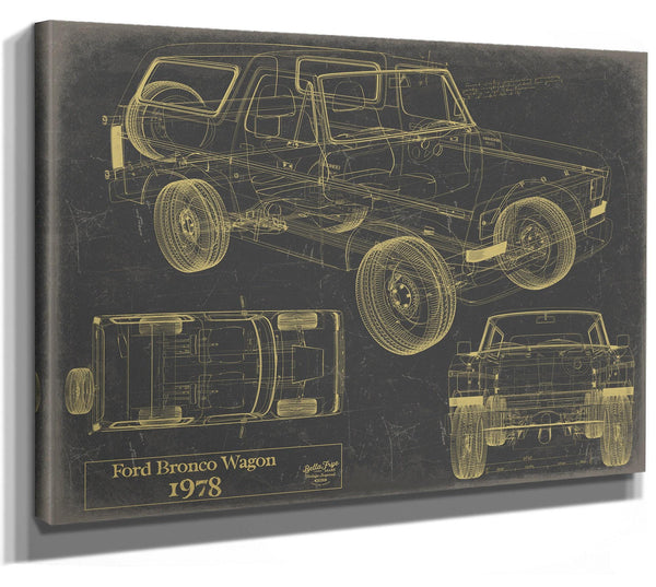 Bella Frye Vintage 1978 Ford Bronco Wagon Car Model Mancave Blueprint Art