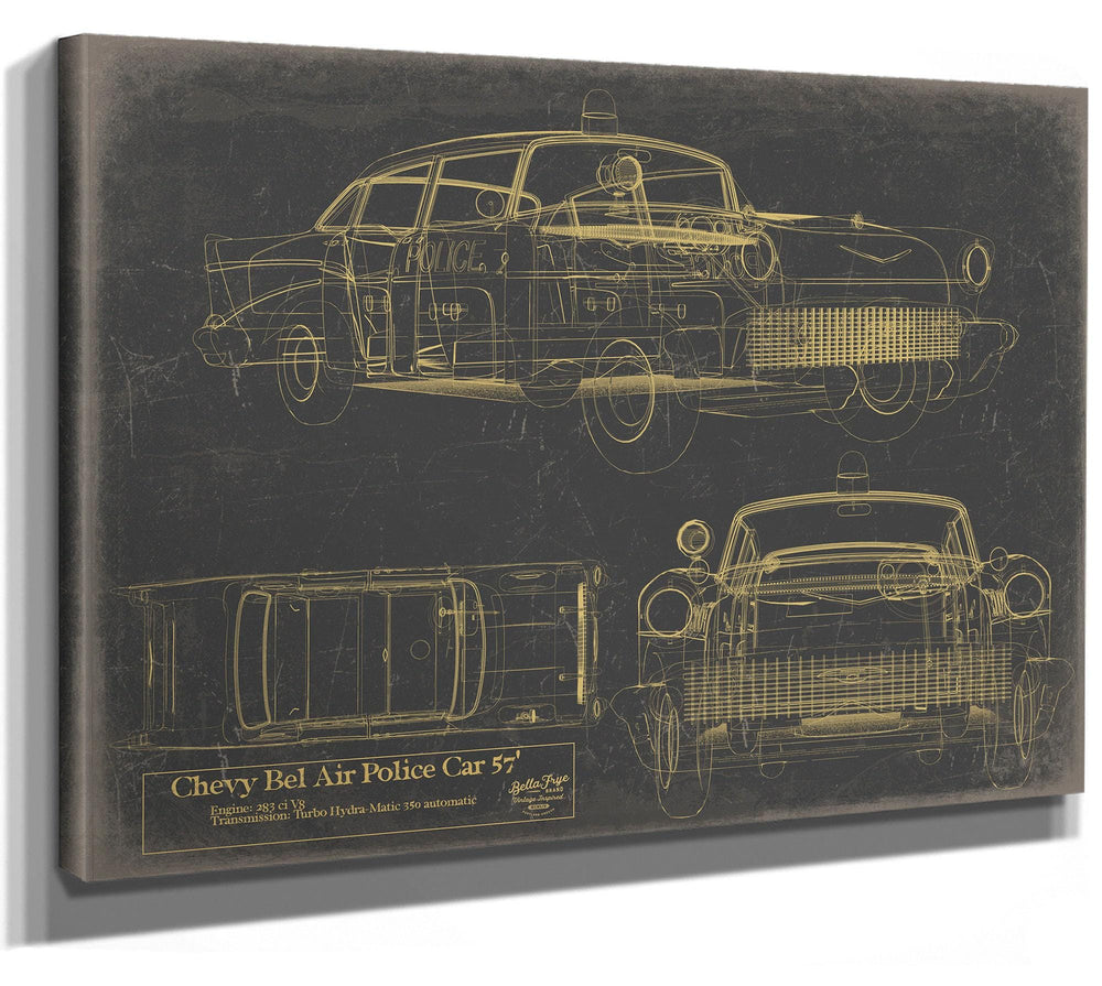 Bella Frye Vintage 1957 Chevy Bel Air Police Car Blueprint - Gifts for Boyfriend  - Original Auto Poster