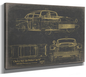 Bella Frye Vintage 1957 Chevy Bel Air Police Car Blueprint - Gifts for Boyfriend  - Original Auto Poster