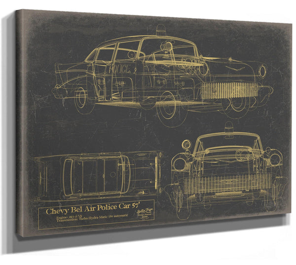 Bella Frye Vintage 1957 Chevy Bel Air Police Car Blueprint - Gifts for Boyfriend  - Original Auto Poster