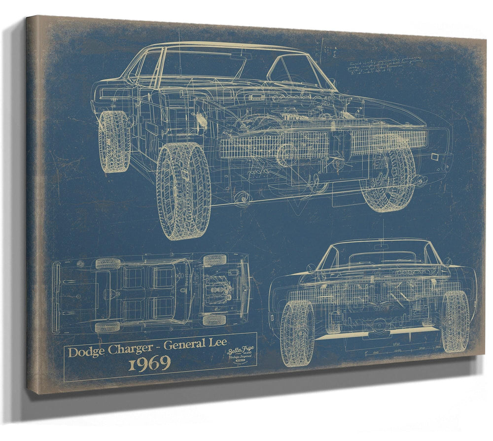 Bella Frye Vintage 1969 Car Model Print,  Original Blueprint Canvas, Framed, or Unframed Art