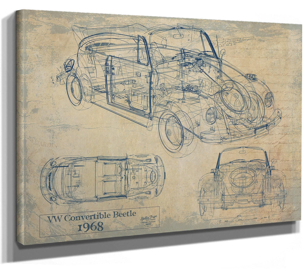Bella Frye Vintage 1968 Convertible Car Model Print,  Original Blueprint Canvas