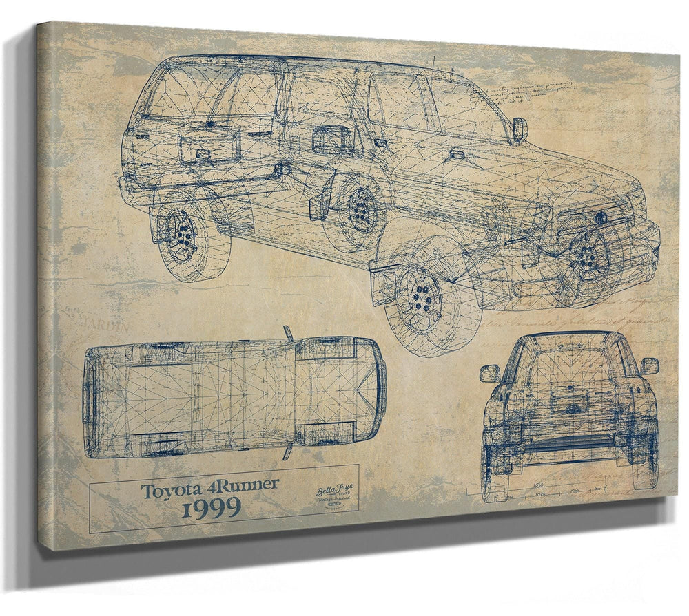Bella Frye Vintage 1999 Car Model Canvas Print,  Original Blueprint Canvas, Framed, or Unframed Art