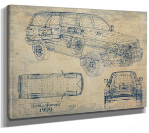 Bella Frye Vintage 1999 Car Model Canvas Print,  Original Blueprint Canvas, Framed, or Unframed Art