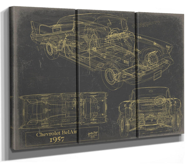 Bella Frye Vintage 1957 Chevrolet BelAir Sport Coupe Car Blueprint - Gifts for Boyfriend  - Original Auto Poster