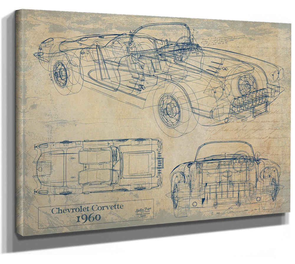 Bella Frye Vintage 1960 Convertible Corvette Car Art, Original Gifts for Guys  - Man Cave Ideas