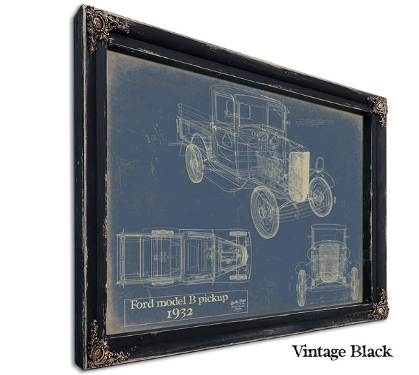 Bella Frye 1932 Ford Model B Pickup Blueprint Art: Vintage Automotive Print