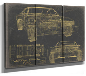 Bella Frye Vintage 1969 Car Model Print,  Original Blueprint Canvas, Framed, or Unframed Art