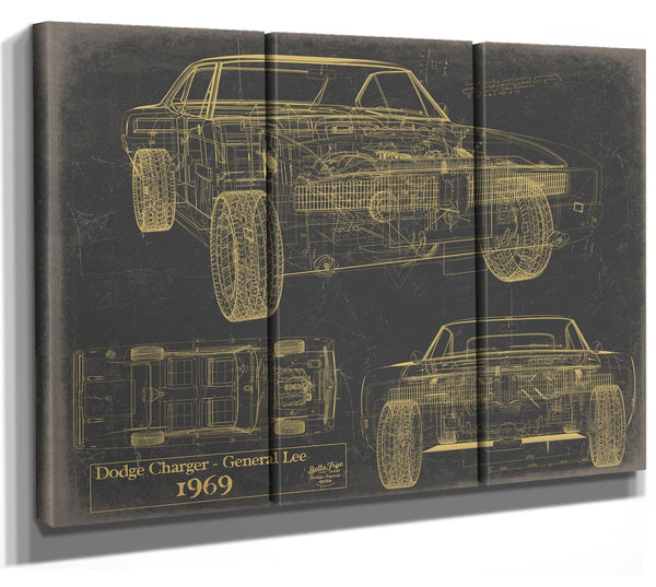 Bella Frye Vintage 1969 Car Model Print,  Original Blueprint Canvas, Framed, or Unframed Art