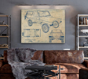 Bella Frye Vintage 1978 Ford Bronco Wagon Car Model Mancave Blueprint Art