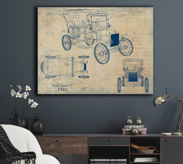 Bella Frye 1924 Ford Model T Car Model Print,  Original Blueprint Canvas, Framed, or Unframed Art