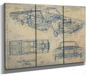 Bella Frye Vintage 1964 Ford Thunderbird Car Art - Gifts for Guys - Original Vehicle Print