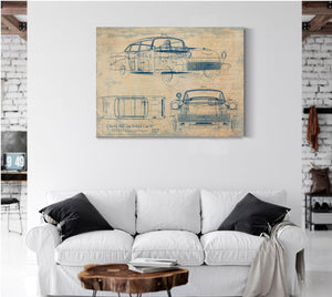 Bella Frye Vintage 1957 Chevy Bel Air Police Car Blueprint - Gifts for Boyfriend  - Original Auto Poster
