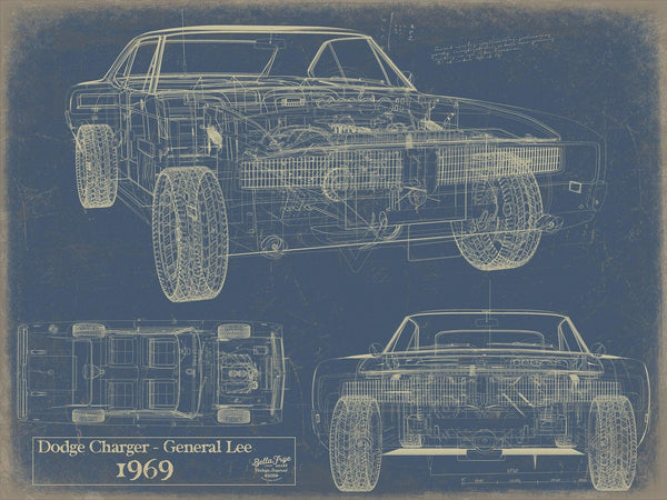 Bella Frye Vintage 1969 Car Model Print,  Original Blueprint Canvas, Framed, or Unframed Art