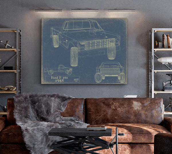 Bella Frye Vintage 1985 Ford F-250 Car Model Print,  Original Blueprint Canvas, Framed, or Unframed Art