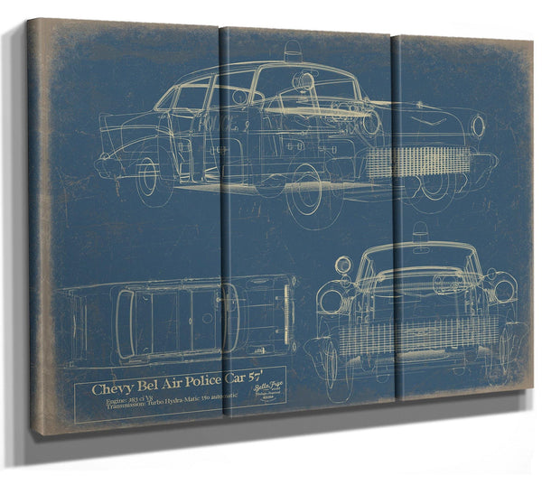 Bella Frye Vintage 1957 Chevy Bel Air Police Car Blueprint - Gifts for Boyfriend  - Original Auto Poster