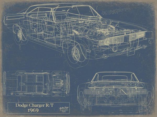 Bella Frye 1969 Car Model Print,  Original Blueprint Canvas