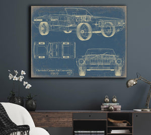 Bella Frye Vintage 1969 Convertible Camaro Z28 Art - Gifts for Guys - Original Vehicle Print
