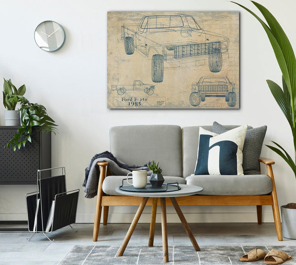 Bella Frye Vintage 1985 Ford F-250 Car Model Print,  Original Blueprint Canvas, Framed, or Unframed Art