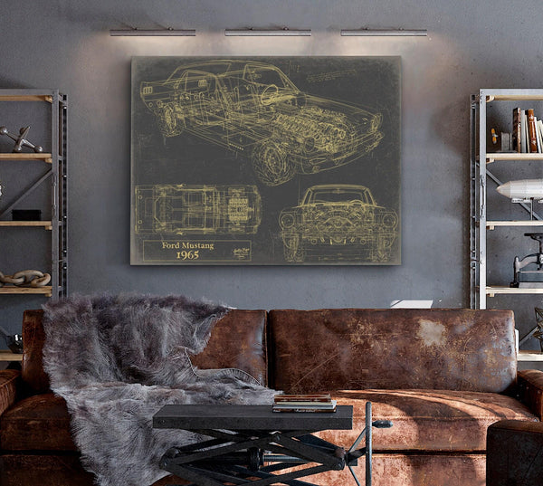 Bella Frye Vintage 1965 Ford Mustang Car Model Print,  Original Blueprint Canvas