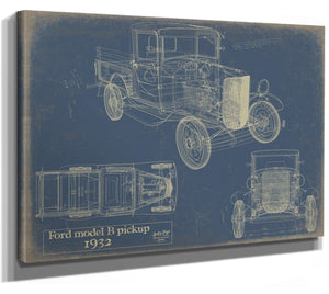 Bella Frye 1932 Ford Model B Pickup Blueprint Art: Vintage Automotive Print
