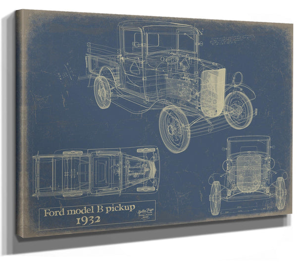 Bella Frye 1932 Ford Model B Pickup Blueprint Art: Vintage Automotive Print