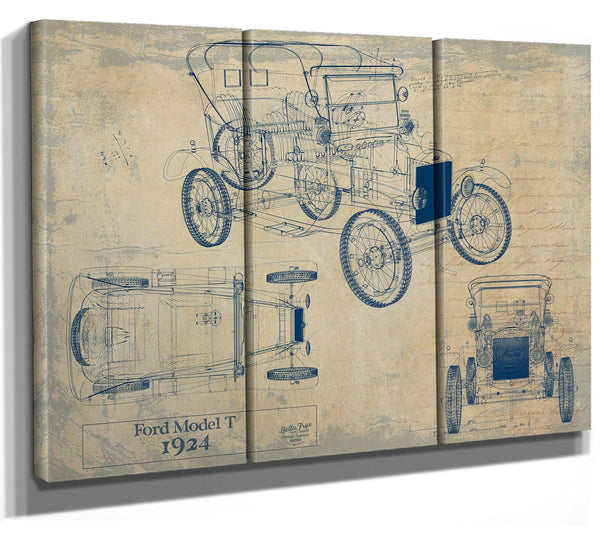 Bella Frye 1924 Ford Model T Car Model Print,  Original Blueprint Canvas, Framed, or Unframed Art