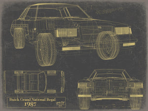 Bella Frye Vintage 1987 Car Model Print,  Original Blueprint Canvas, Framed, or Unframed Art
