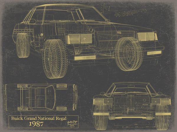 Bella Frye Vintage 1987 Car Model Print,  Original Blueprint Canvas, Framed, or Unframed Art