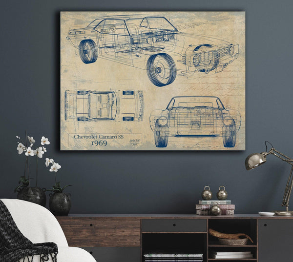 Bella Frye Vintage 1969 Chevrolet Camaro Car Art - Gifts for Guys - Original Vehicle Print