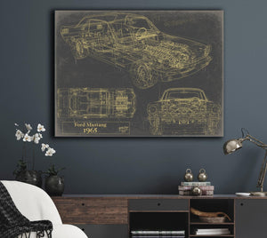 Bella Frye Vintage 1965 Ford Mustang Car Model Print,  Original Blueprint Canvas